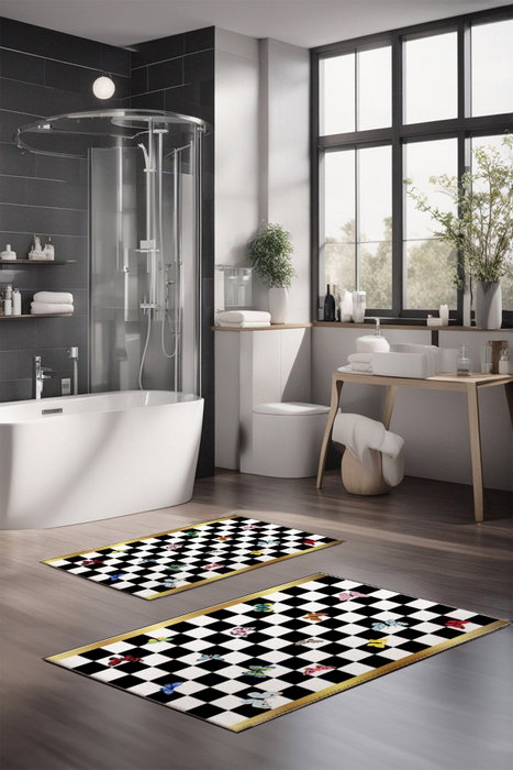 Mijölnir CT-5163 Juego de Alfombrillas de Baño Antideslizantes y Antibacterianas de Poliéster 2 Piezas 40x60cm y 60x100cm Lavables a Máquina